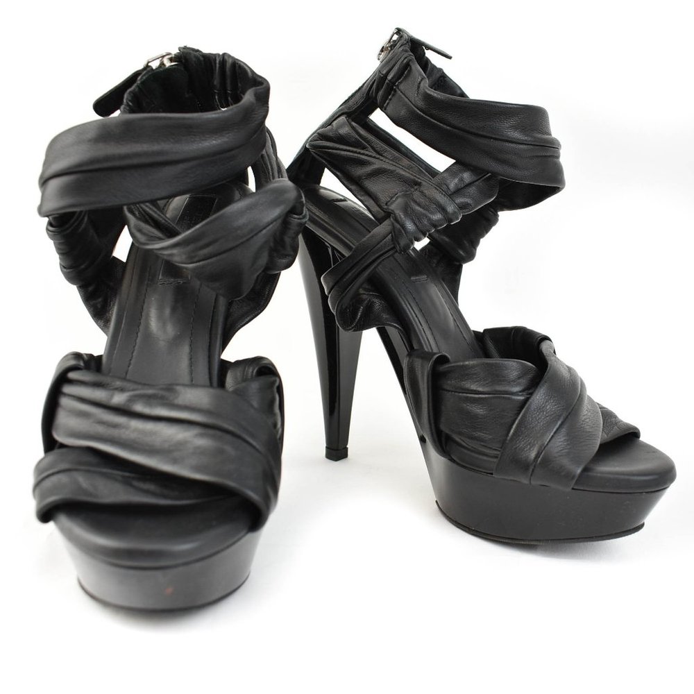 BURBERRY Prorsum: Black, Leather Platform Heels/Sandals Sz: 9.5M